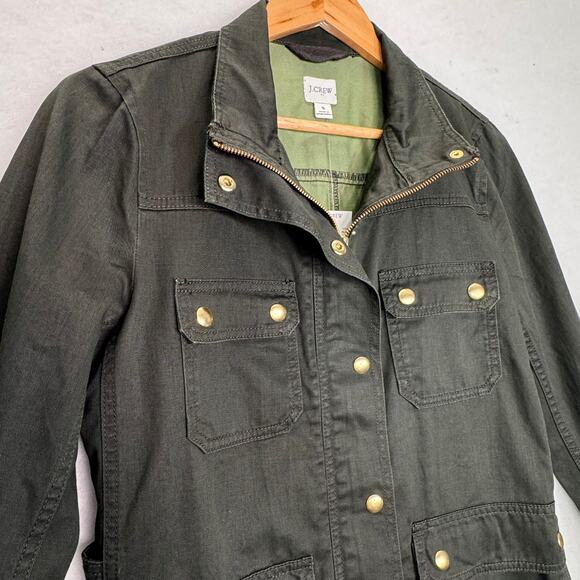 NWT J.Crew Womens Field Jacket Army Green Resin Coated Utility Streetwear Sz S - Picture 4 of 9